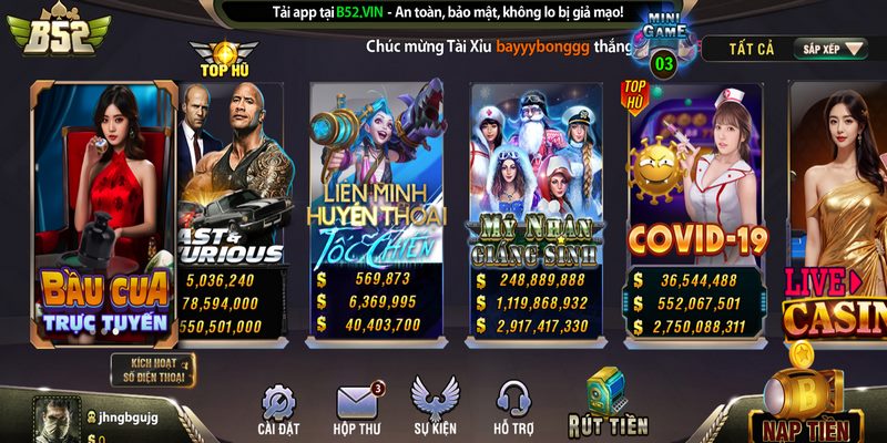 Nổ hũ kiếm tiền hấp dẫn cùng cổng game b52