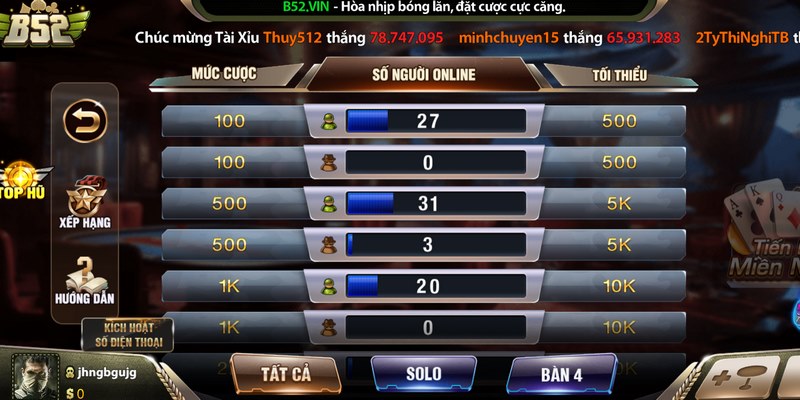 Tiền thắng trong game tỉ lệ với mệnh giá bàn cược