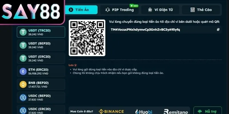 Tiền ảo giúp nạp tiền Say88 nhanh suốt mọi ngày